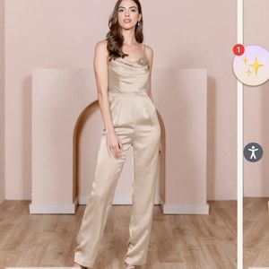 Revelry parker satin jumpsuit in gold champagne nwt